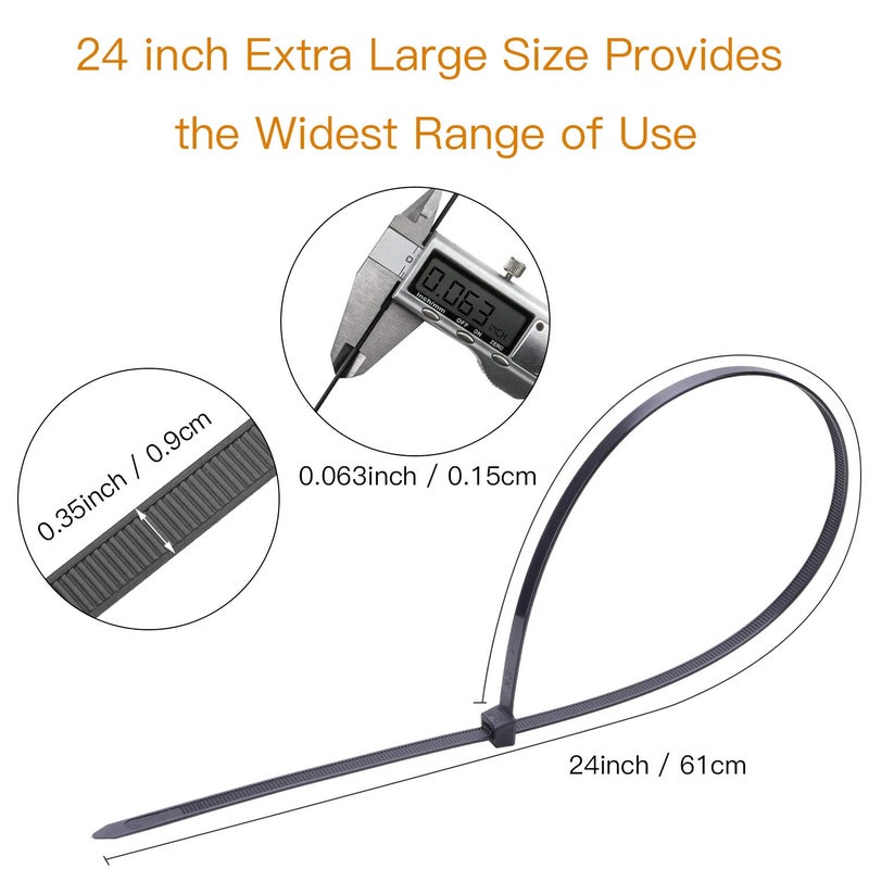 OneLeaf Cable Ties 24 Inch Heavy Duty Zip Ties with 200 Pounds Tensile Strength for Multi-Purpose Use, Self-Locking UV Resistant Nylon Tie Wraps, Indoor and Outdoor Tie Wire.30 Pcs Black - Image 3